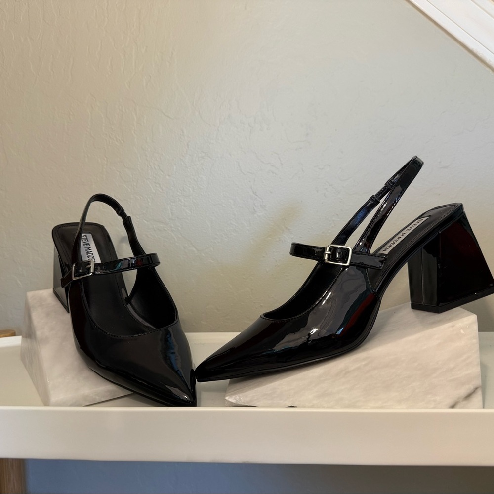 Steve Madden Black Patent Slingback Mary Jane Block Heel Pumps Women’s 8M